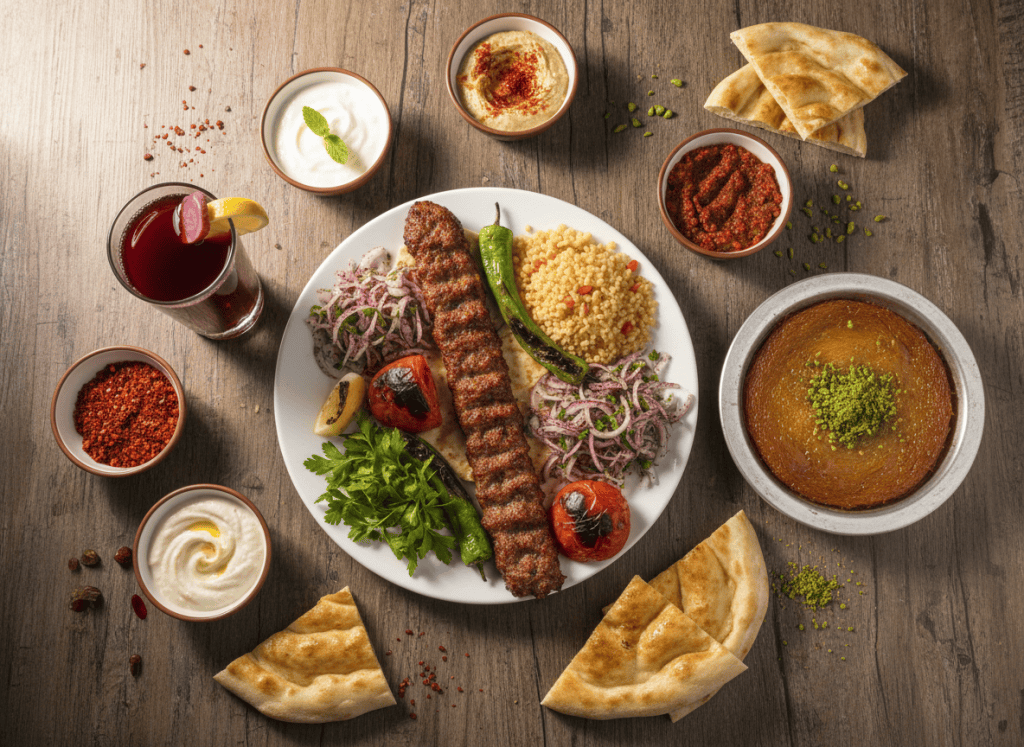 Adana'nın popüler yemeklerinden oluşan bir sofra