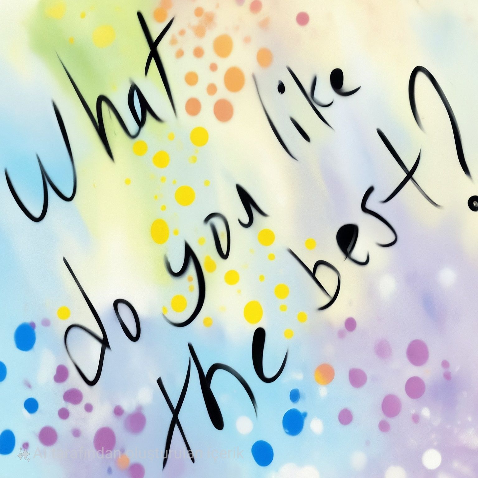 A colorful abstract background with the words 'What do you like the best?' written in stylized black lettering.