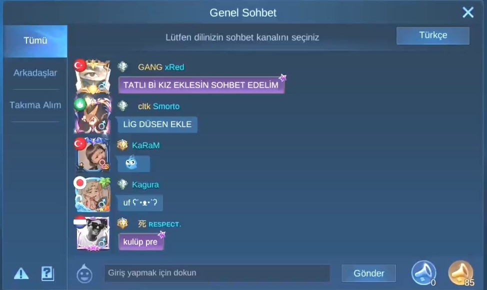Mobile Legends Bang Bang  – Toplu Sohbet bölümü