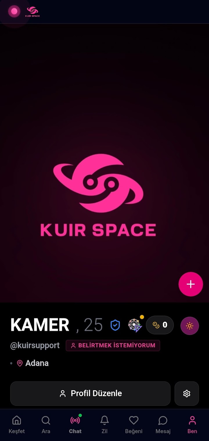 KuirSpace uygulaması ekran görüntüsü: kuirspace-profil
